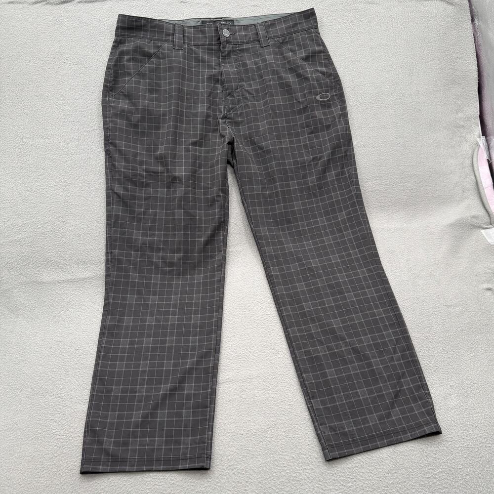 Oakley Pants Mens 34x32 Gray Check Stretch Casual Golf Chino Performance‎ Tech